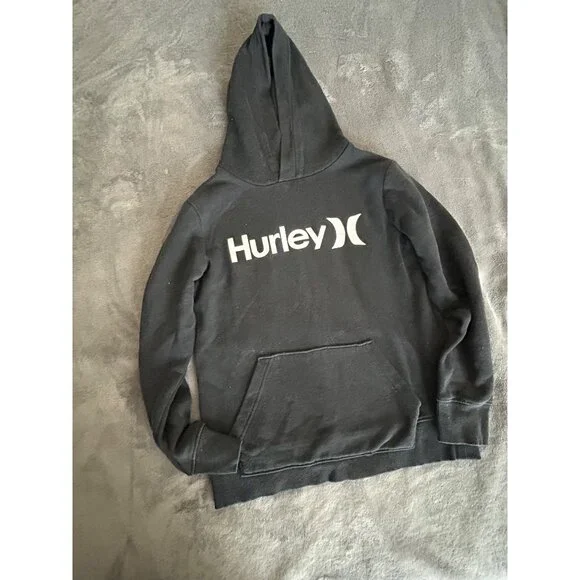Black Hurley pullover Hoodie Kids Medium Kangaroo pocket - Picture 2 of 8